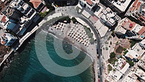 top-down magnificent view of the lake Voulismeni in Agios Nikolaos Crete, Greece