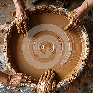Creative Teamwork - Shaping Clay on a Potters Wheel