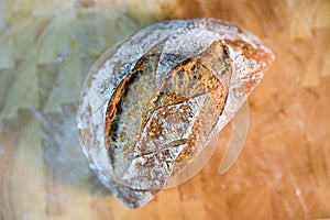 Top down photo of artisan sourdough bread