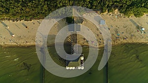 Top Down Pier Beach Ustronie Morskie Molo Busola Plaza Aerial View Poland