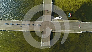 Top Down Pier Over The Bay Jurata Molo Zatoka Aerial View Poland