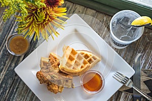 Top Down Shot of Chicken and Waffles