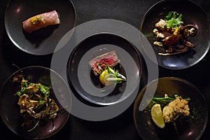 Top Down Shot of Different Plates of Japanese Dishes