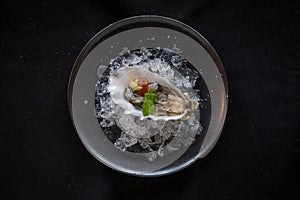 Top Down Shot of Oyster on Ice