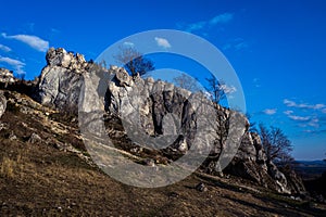 Top down view/ Aerial view over limestone rocks on the Mountain KoÅ‚oczek in Podlesice Upland Cracow