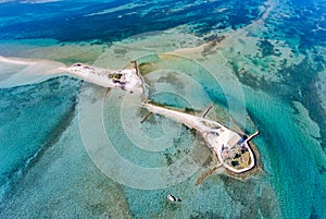 Top down view of Agios Nikolaos island near Lefkada Town in Greece Ioanian Islands as seen from above photo