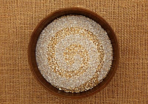 Top Down View Of A Bowl Of Steel Cut Oatmeal