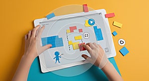 Child Learning Block Coding on Digital Tablet