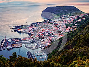 Top down view on the city of velas during sunset photo