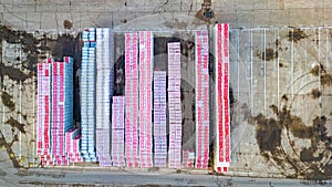 Top-Down View of Colorful Freight Containers at Storage Yard