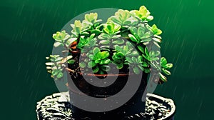 Top down view of Crassula ovata succulent plant in a pot