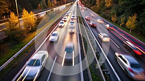 Top down view of crowded motorway lanes