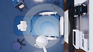 Top down view of empty hospital bed 3D rendering
