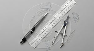 Drafting and Geometry Tools on Grey Background