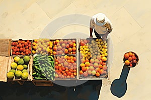 Giù da agricoltori il mercato venditore un loro copiare spazio verdure vibrante minimalista 