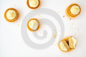 Top down view of five cupcakes