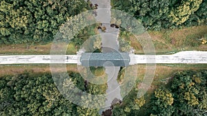 Top down view of Giddings road covered bridge in Ashtabula county Ohio, USA