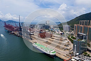 Top down view of Hong Kong container port
