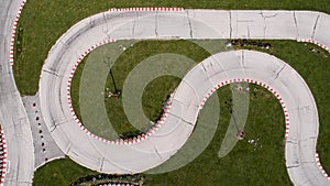 Top down view of kart race track. Speedway kart field