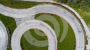 Top down view of kart race track. Speedway kart field