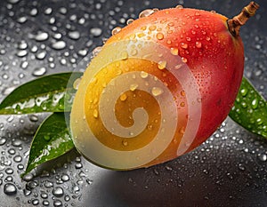 Top down view of mango with drops of water