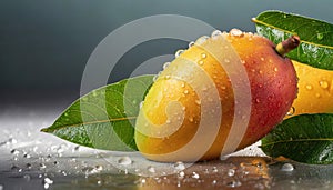 Top down view of mango with drops of water