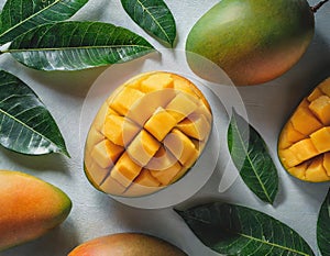 Top down view of mango with drops of water