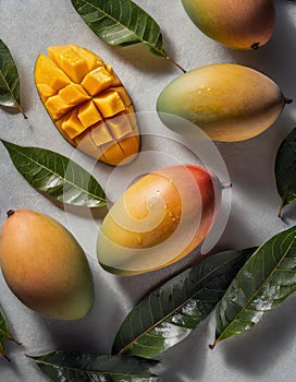 Top down view of mango with drops of water
