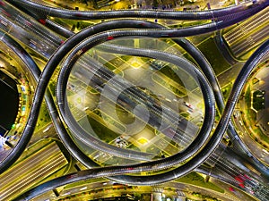 Top-down view of node interchange between Nanda Avenue and Panyu Avenue in the evening
