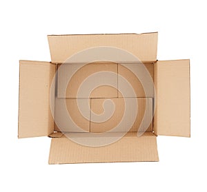 Top down view of open empty cardboard box