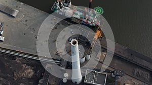 Top down view over the chimney of the power station in Esbjerg, Denmark. Overhead view of coal and oil fueled power