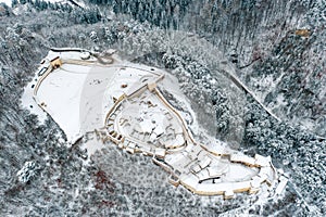 Top down view of Rasnov Fortress in Transylvania Romania