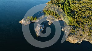 Top down view of rocky island in Saaristomeri. The Archipelago in summer
