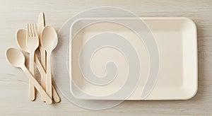 Eco-Friendly Table Setting: Disposable Cutlery and Tray