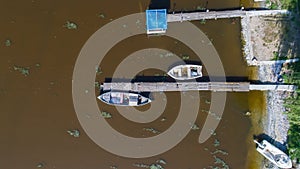 Top down view small dock and fishing boats at the Varna lake, Bulgaria