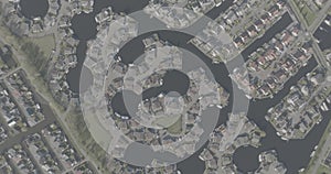 Top down view of symmetrical pattern of leisure housing in a harbour in Lemmer, Friesland, the Netherlands in DLOG