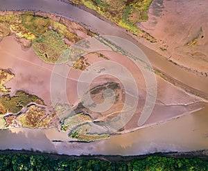 Top Downe view of Tidal Creek at River Teign from a drone, Newton Abbot, Devon, England