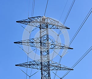 The top of an electrical transmission tower