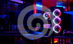 Top-end system unit for gaming computer close up photo