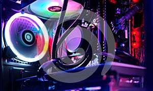 Top-end system unit for gaming computer close up photo