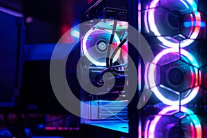 Top-end system unit for gaming computer close up photo