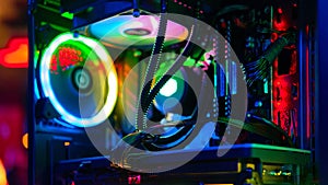 Top-end system unit for gaming computer close up photo