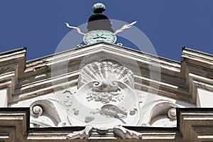 The top of the facade of Church on Skalka , Krakow, Poland