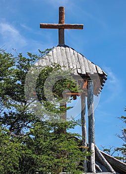 Top of family chapel at Posada Estancia Rio Verde, Riesco Island,, Chile