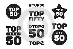 Top fifty 50 black and white icon set. Vector illustration