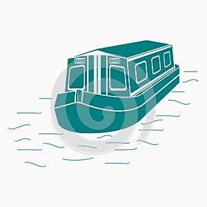 Top Front Side Flat Monochrome Canal Boat Vector Illustration