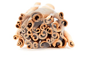 Top front view of Raw Organic Cinnamon sticks (Cinnamomum verum).