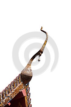 Top of gable in thai temple isolated on white background.