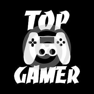 TOP GAMER- text with controller,on black backgound. photo