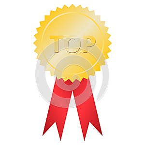 TOP golden award with red ribbons, vector illustration